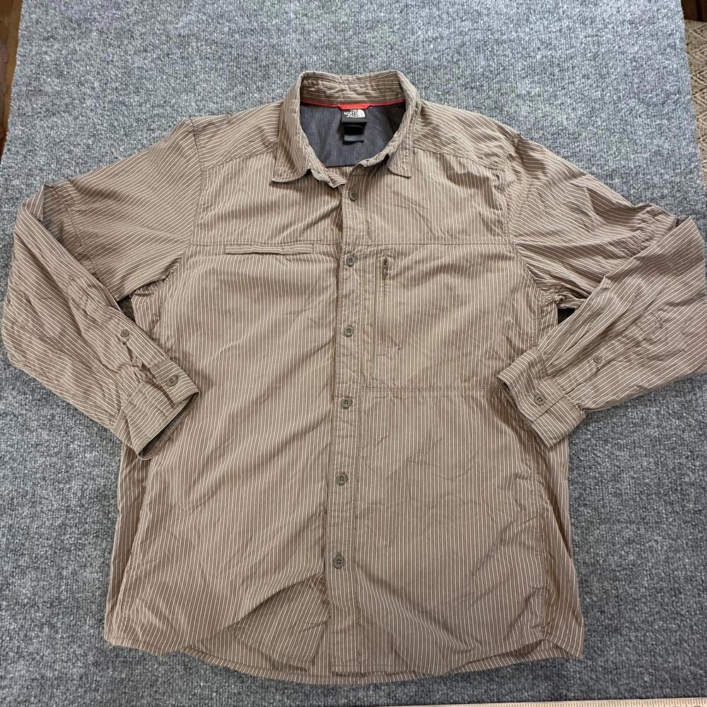 The North Face Mens Striped Nylon Long Sleeve Hiking Shirt Brown Large AJDY
